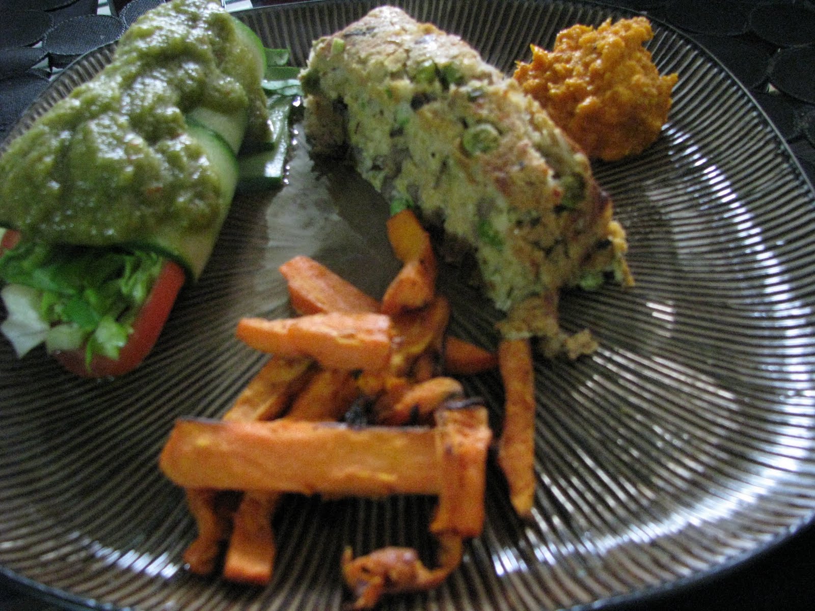 Caroline's Favourite Vegan Recipes Tonights Dinner; Quinoa Loaf, Yam Fries, Veg Wrap
